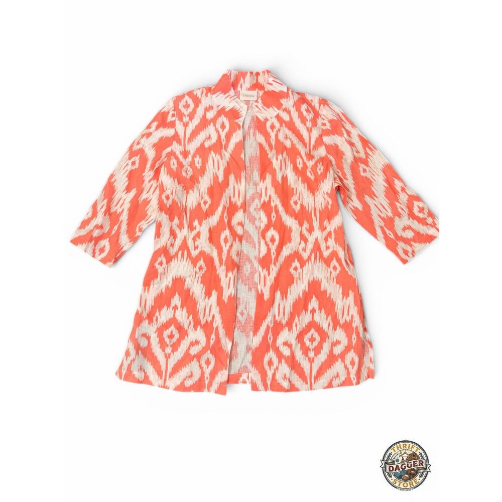 Chico's Ikat 100% Linen Cardigan Women's 1 Size (8-10)